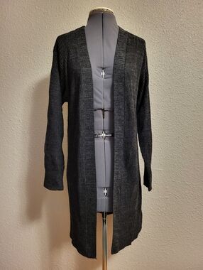 ambiance apparel Sweater Dark Gray Knit Open Front Cardigan Size Small